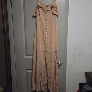 VENUS Tan Off-Shoulder Maxi Dress with Buttons